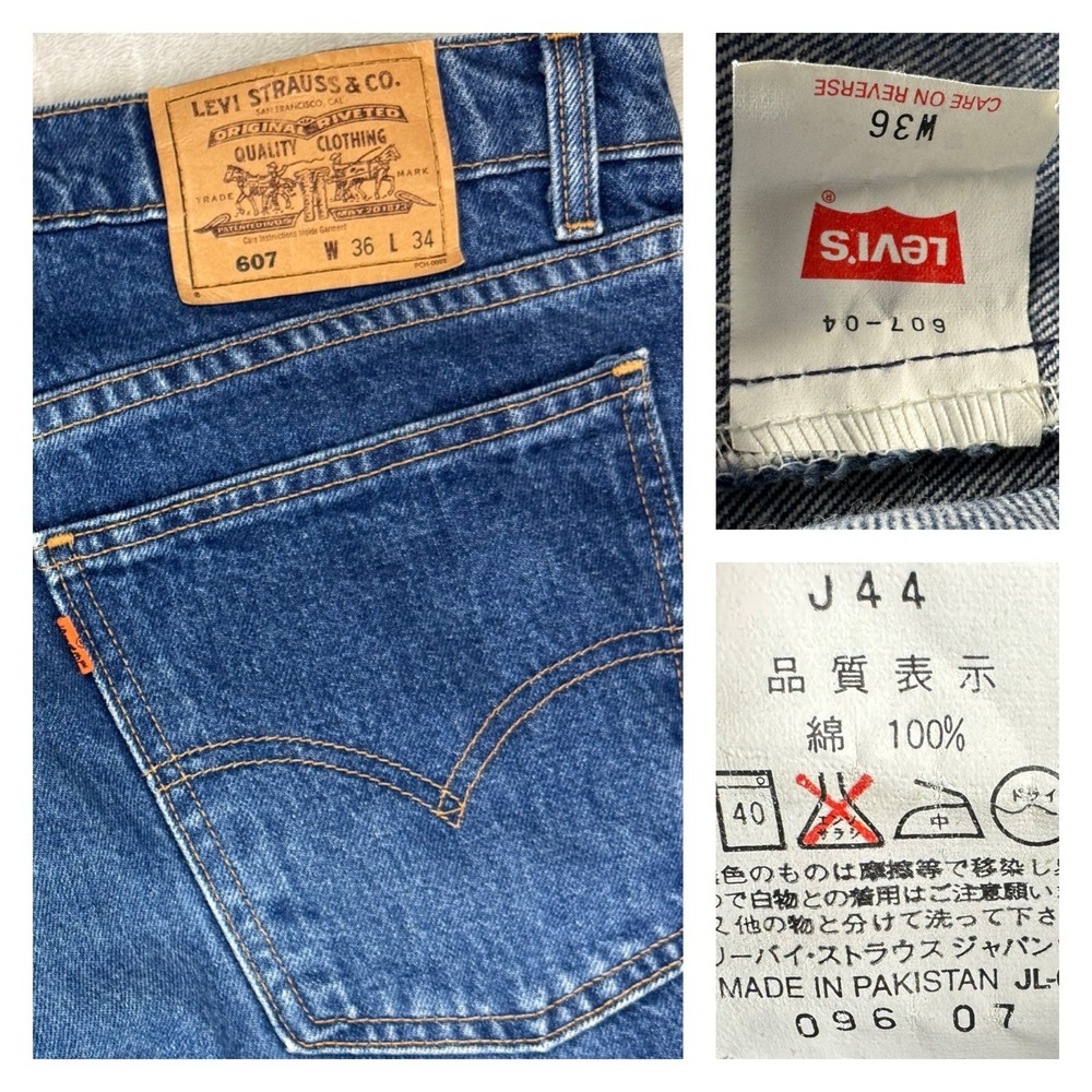 Vintage 1998 Levi's 607 Orange‎ Tab Jeans Mens 34x29 Japan Market Straight Leg